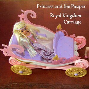 BARBIE CARRIAGE, ROYAL KINGDOM FANCY OPEN COACH, PINK, LAVENDER - VEHICLE ONLY
